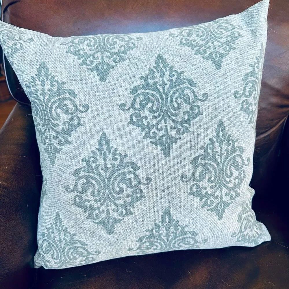 Silver Gray Damask Transitional Throw Pillow
